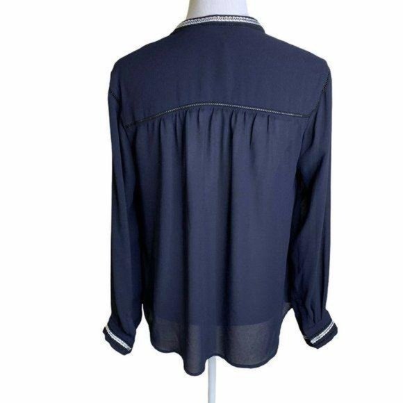 GREYLIN Split Neck Long Sleeve Crochet Trim Blouse - Picture 8 of 11